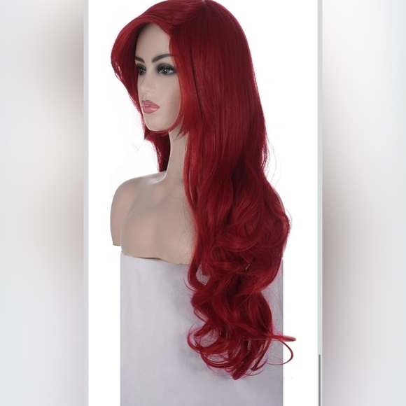 MORTICIA Long Curly Wavy Red Hair Cosplay Halloween Costume Wig W/ Mesh - Picture 3 of 10